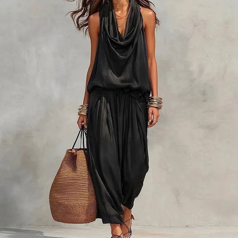 Ambre | Conjunto Fluido Top Halter Drapeado y Pantalón