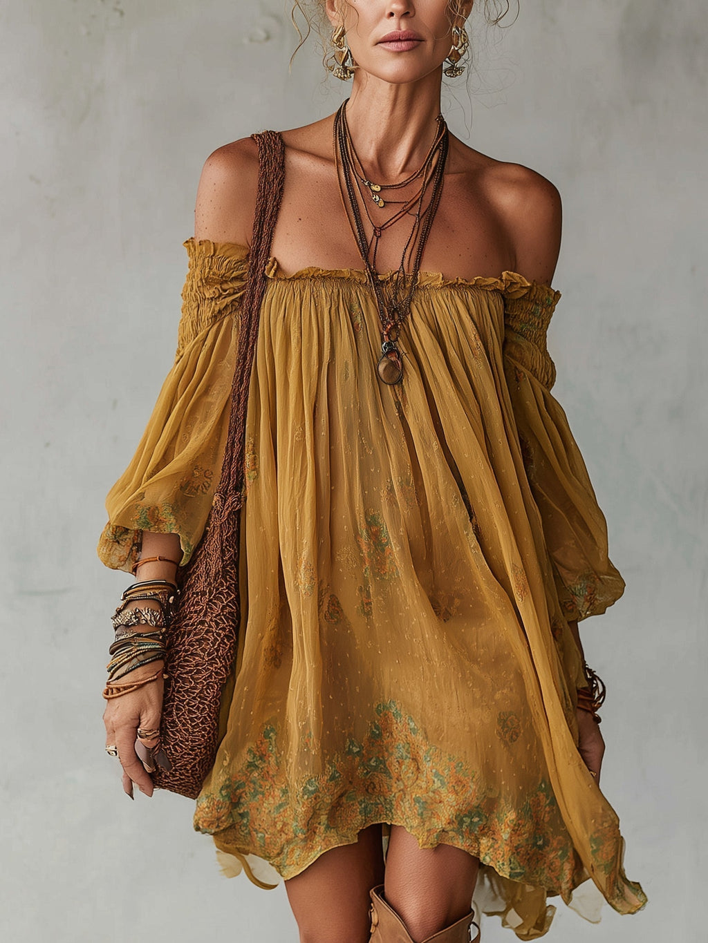Jonquille | Mini Vestido Floral Amarillo, Hombros Descubiertos