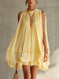 Margaux | Mini Vestido de Volantes, Cuello Halter, Amarillo
