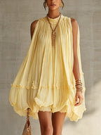 Margaux | Mini Vestido de Volantes, Cuello Halter, Amarillo