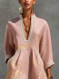 Aurore | Mini Vestido Cuello en V, Estampado Oro Rosa