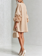 Cecilia | Vestido Mini de Mezcla de Lino con Puños Anudados en Flor