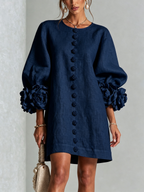 Cecilia | Vestido Mini de Mezcla de Lino con Puños Anudados en Flor