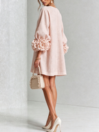 Cecilia | Vestido Mini de Mezcla de Lino con Puños Anudados en Flor