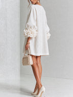 Cecilia | Vestido Mini de Mezcla de Lino con Puños Anudados en Flor