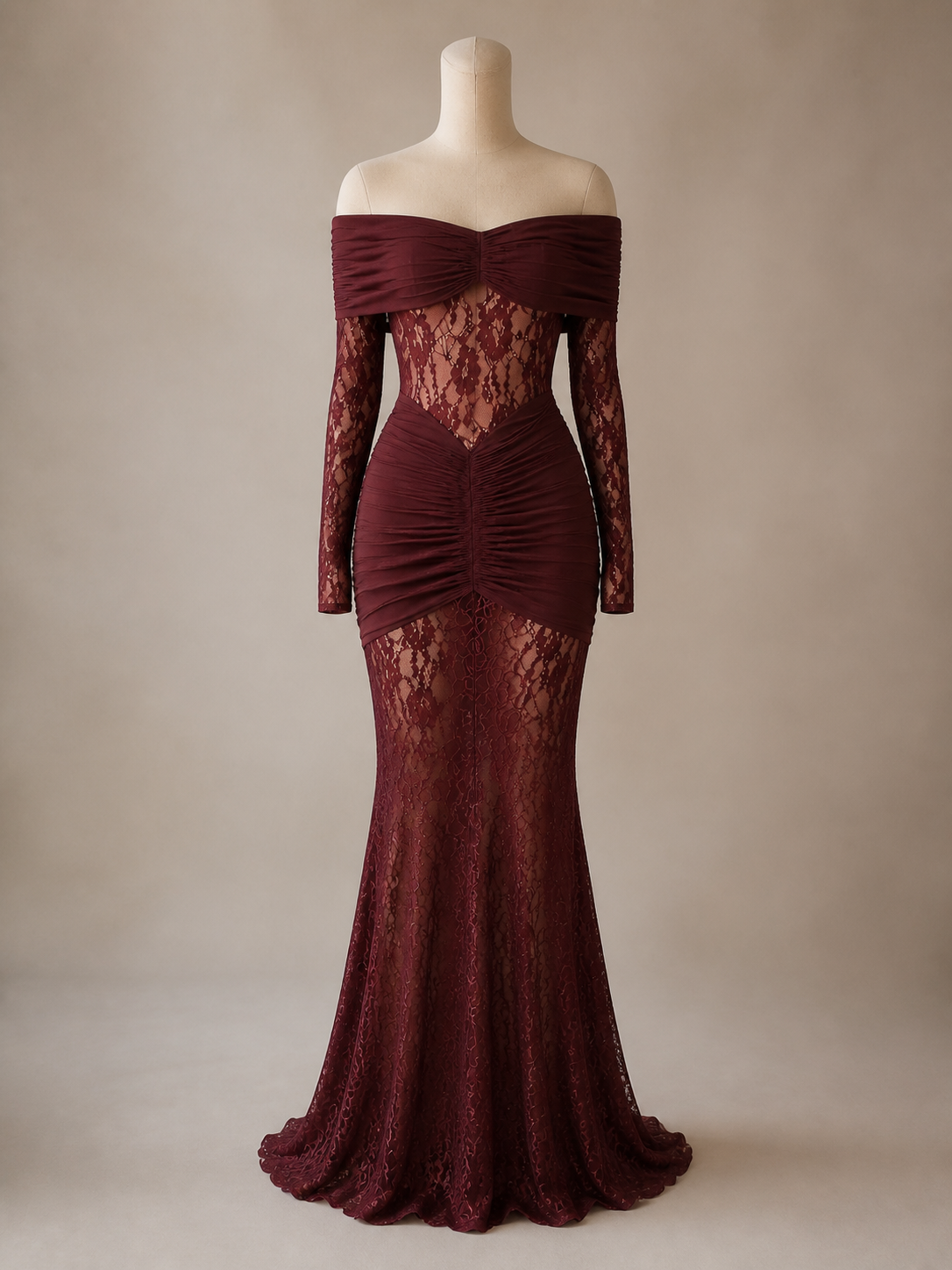 Bruma Vestido Maxi de Encaje con Ruches