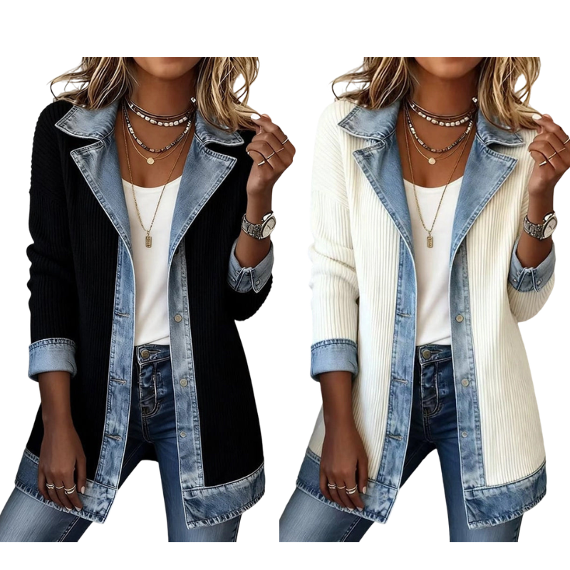 Liora · Chaqueta de Punto con Detalles Vaqueros