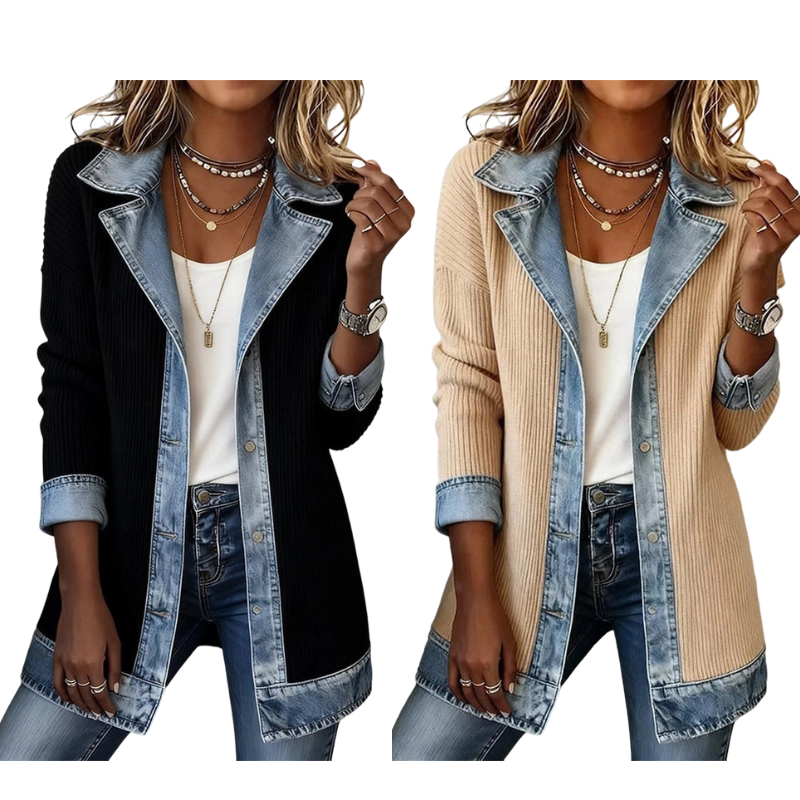 Liora · Chaqueta de Punto con Detalles Vaqueros