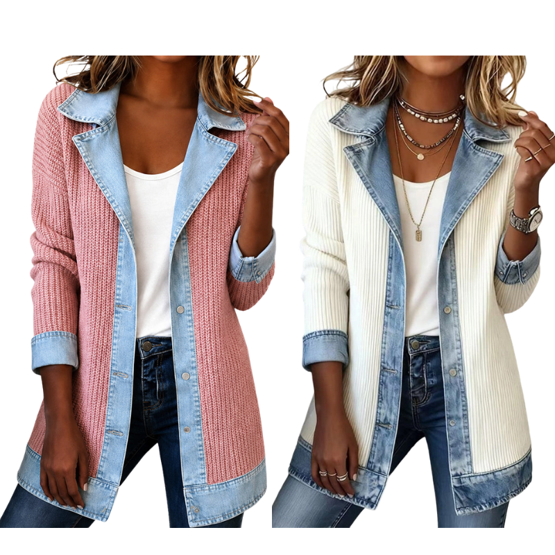 Liora · Chaqueta de Punto con Detalles Vaqueros