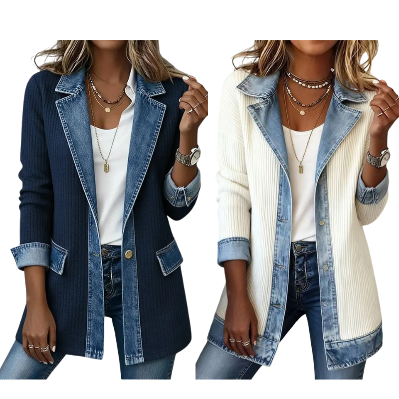 Liora · Chaqueta de Punto con Detalles Vaqueros