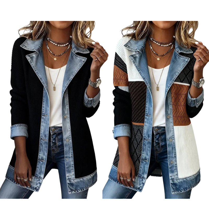 Liora · Chaqueta de Punto con Detalles Vaqueros