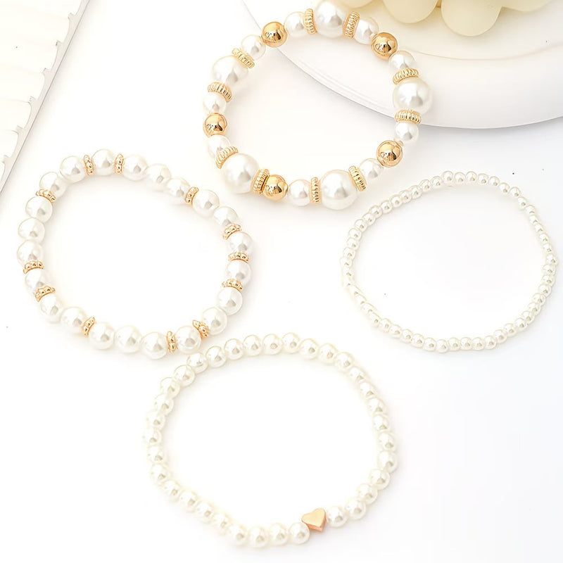 Set de 4 Pulseras Apilables de Perlas