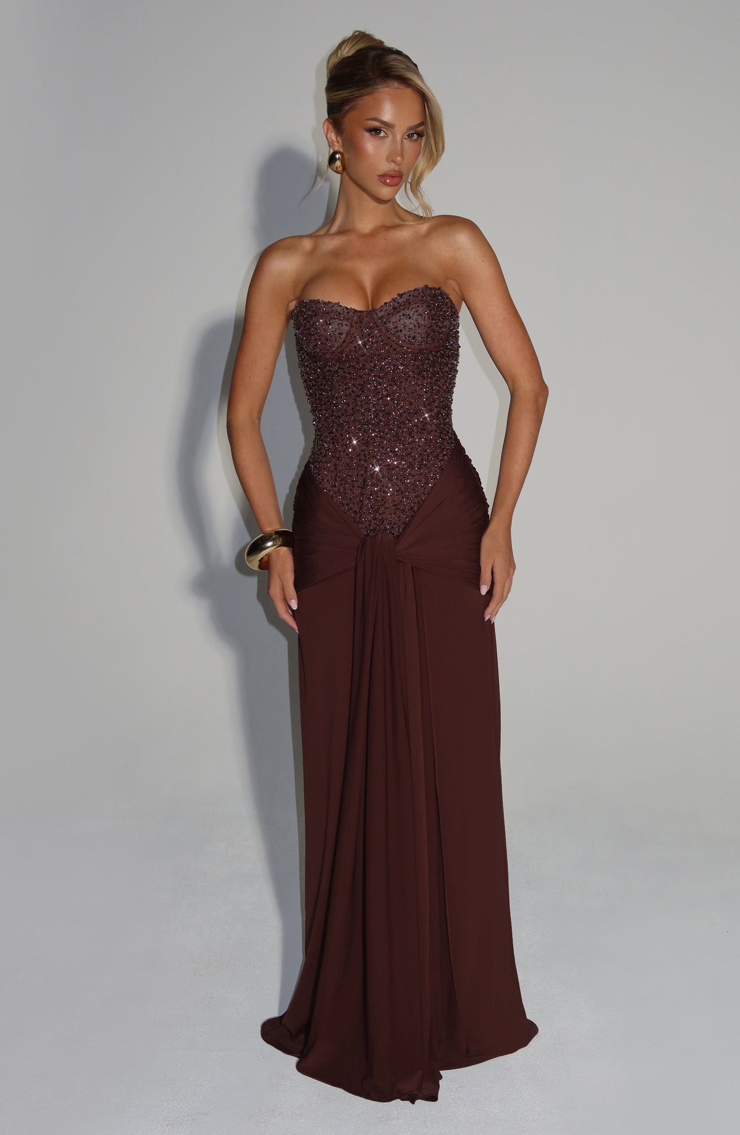 Isabella • Vestido Maxi Drapado Off-Shoulder
