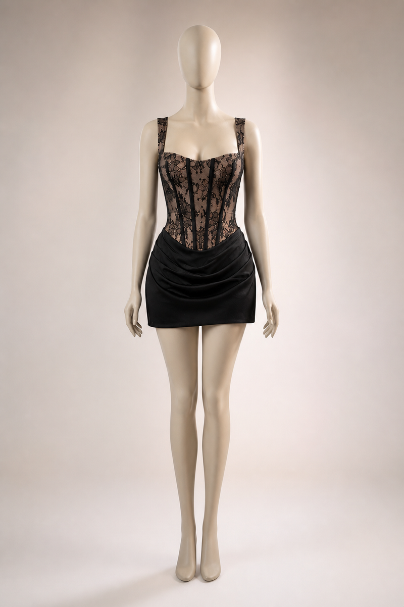 Cornelia™ | Vestido corto de Encaje negro