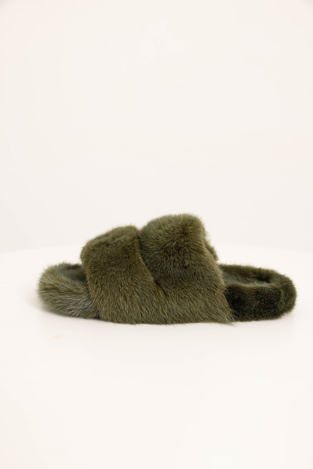 CORTINA - Babucha de doble banda de visón (Verde Camuflaje)