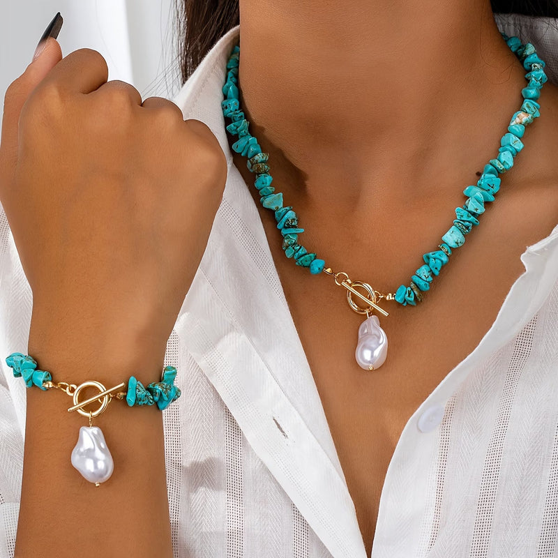 Set Collar y Pulsera Turquesa y Perla
