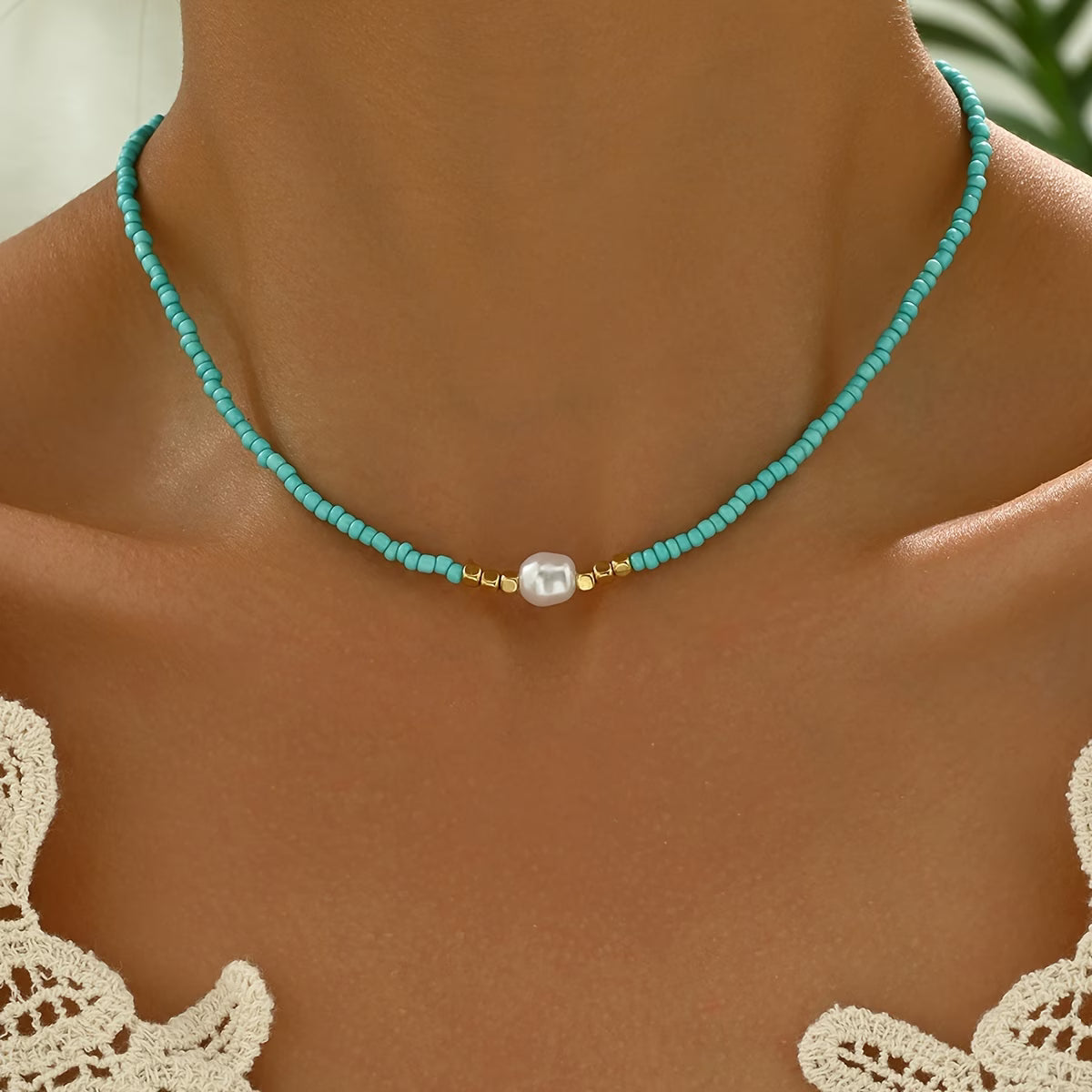 Collar Minimal de Turquesa y Perlas