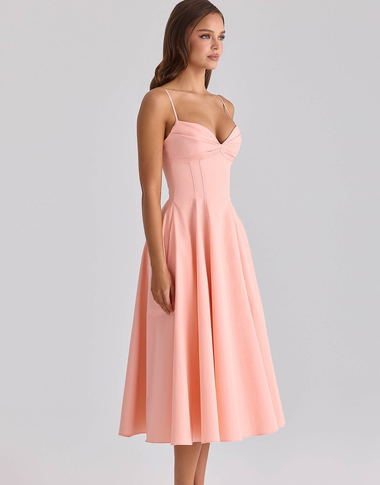 Delali • Vestido Midi Escote Fruncido