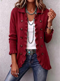 Marta | Chaqueta de Punto Canalé Rojo Rubí con Volantes