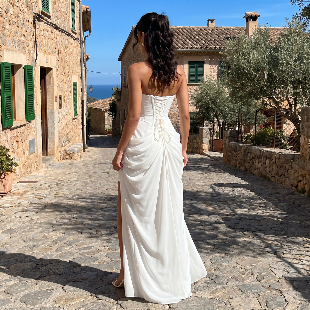 Ciara – Vestido maxi con corsé drapeado