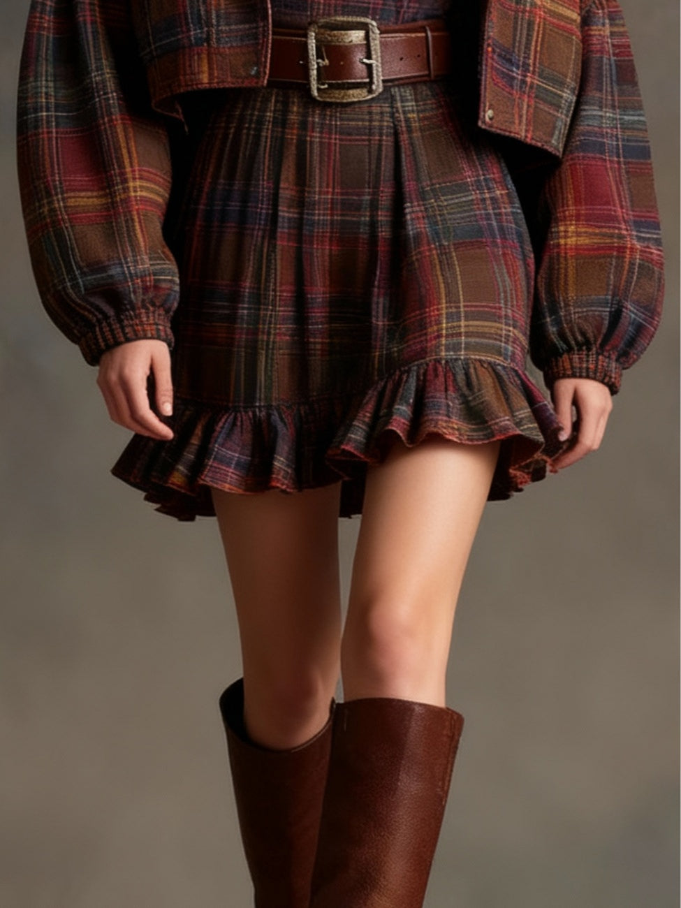 Marielle | Mini Vestido Vintage de Cuadros y Rayas con Chaqueta Amplia (con cinturón)