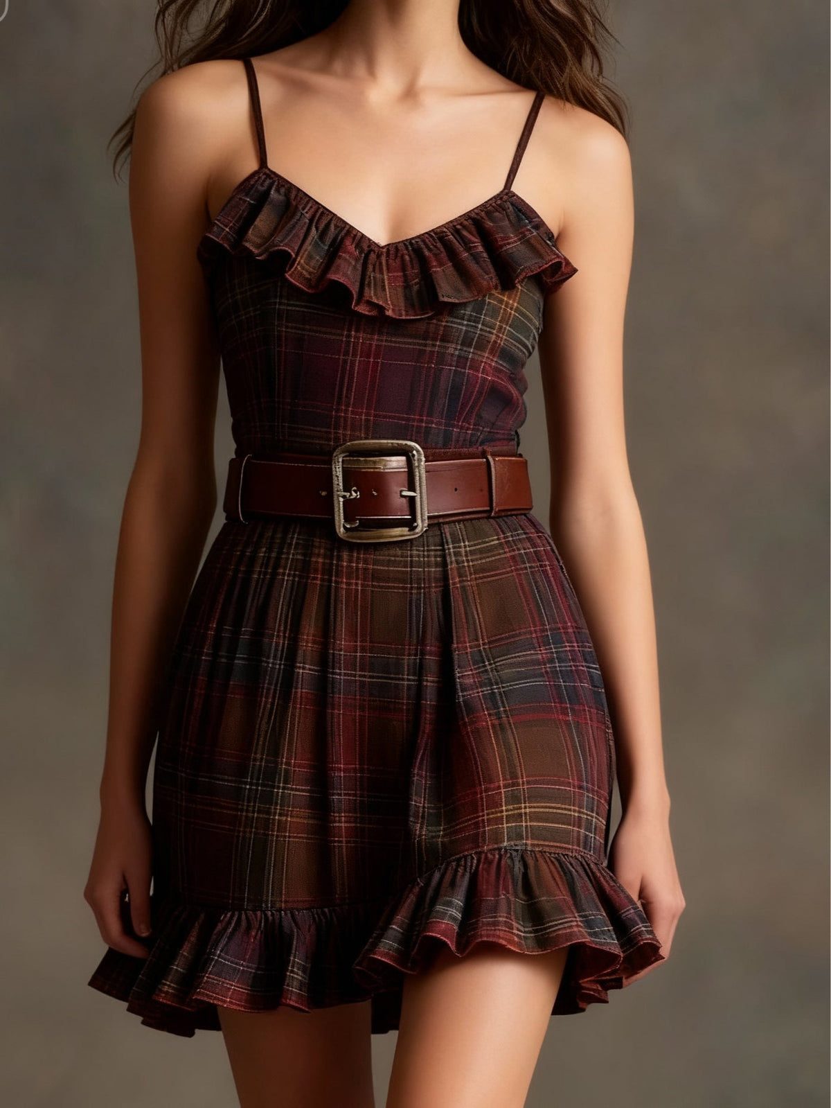 Marielle | Mini Vestido Vintage de Cuadros y Rayas con Chaqueta Amplia (con cinturón)