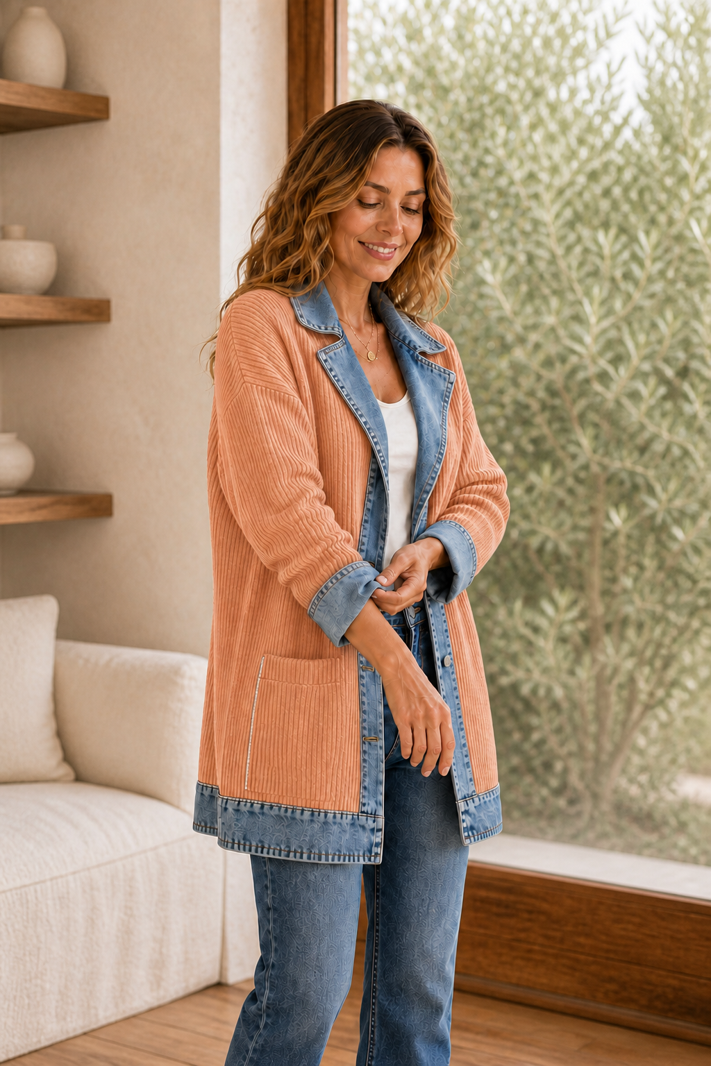 Liora · Chaqueta de Punto con Detalles Vaqueros