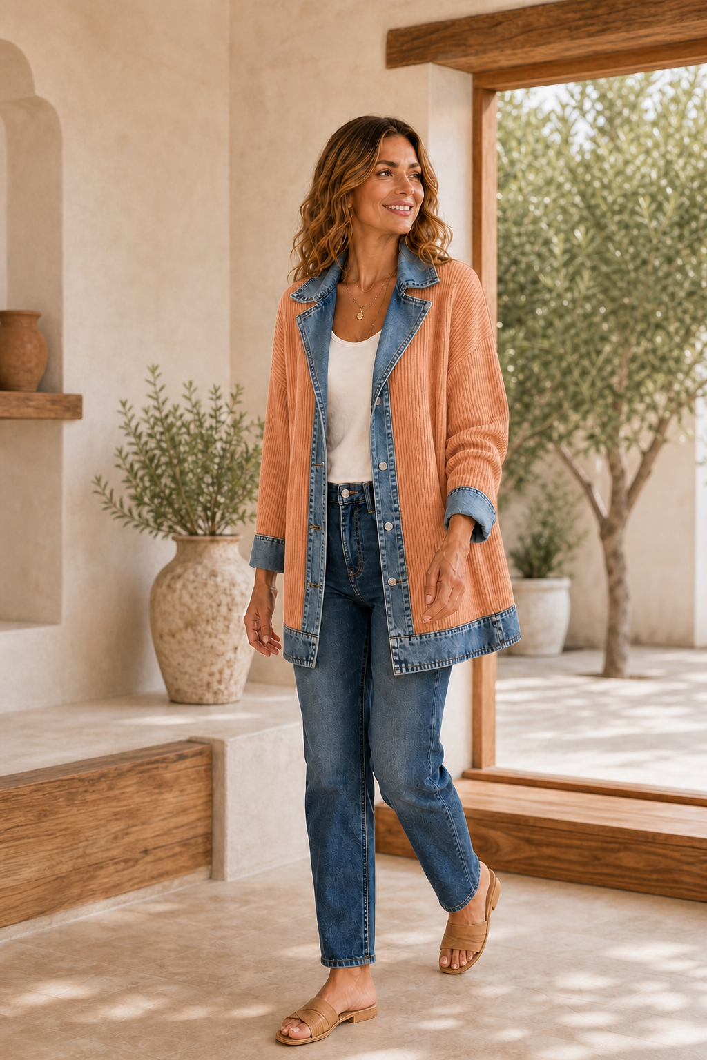 Liora · Chaqueta de Punto con Detalles Vaqueros