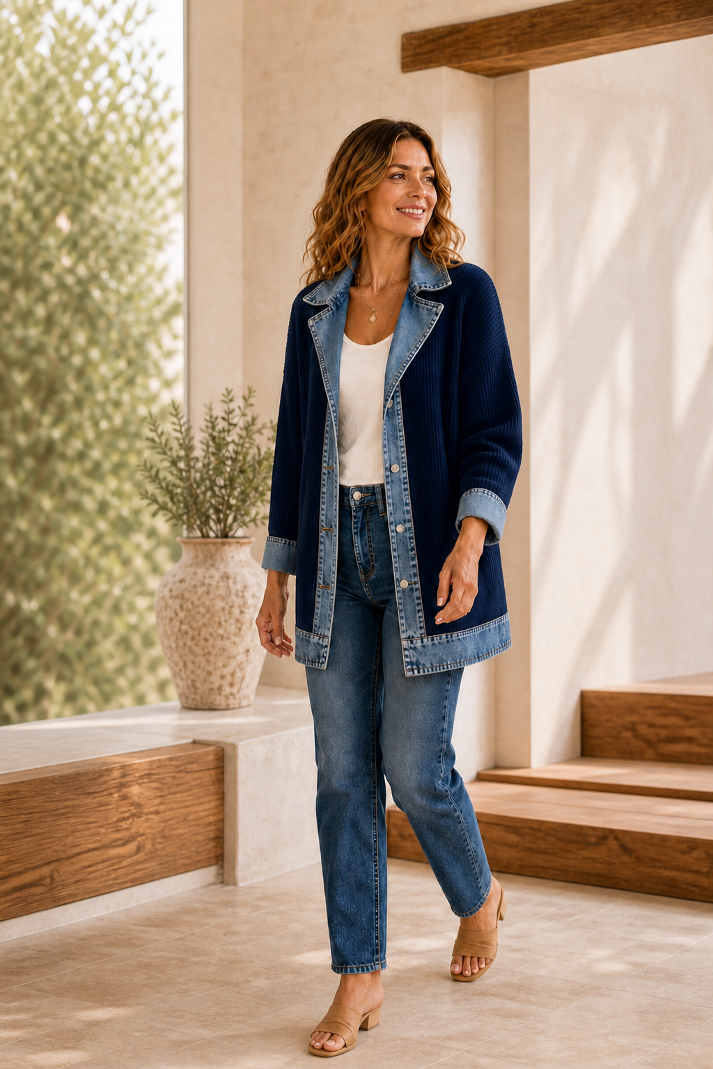 Liora · Chaqueta de Punto con Detalles Vaqueros