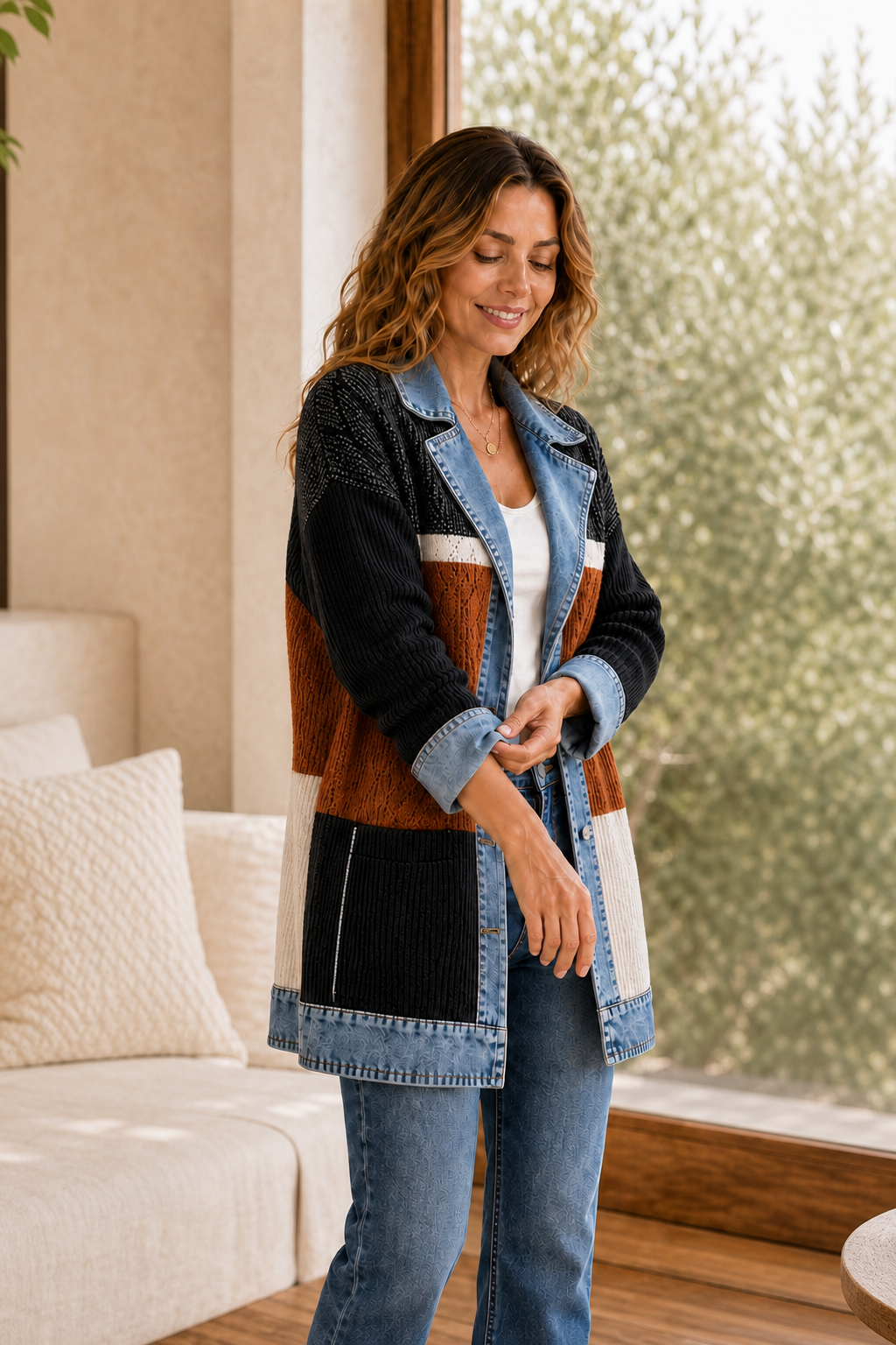 Liora · Chaqueta de Punto con Detalles Vaqueros