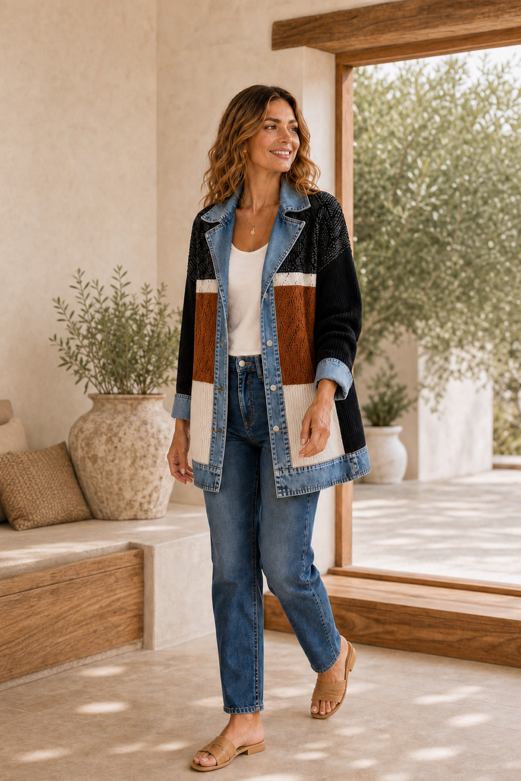 Liora · Chaqueta de Punto con Detalles Vaqueros