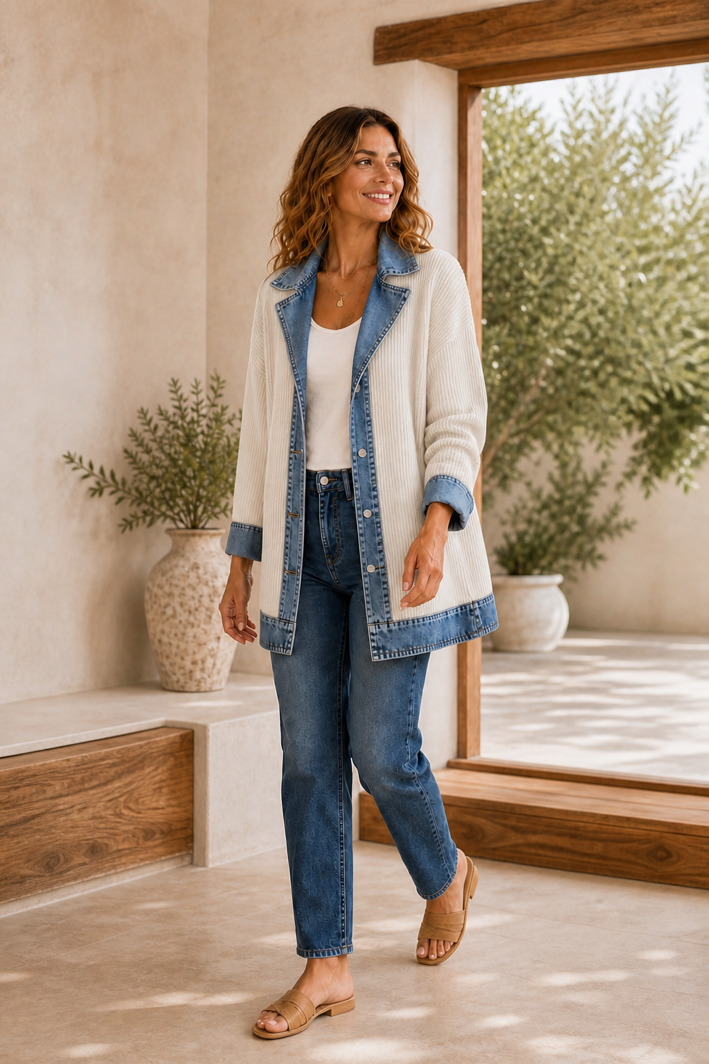 Liora · Chaqueta de Punto con Detalles Vaqueros