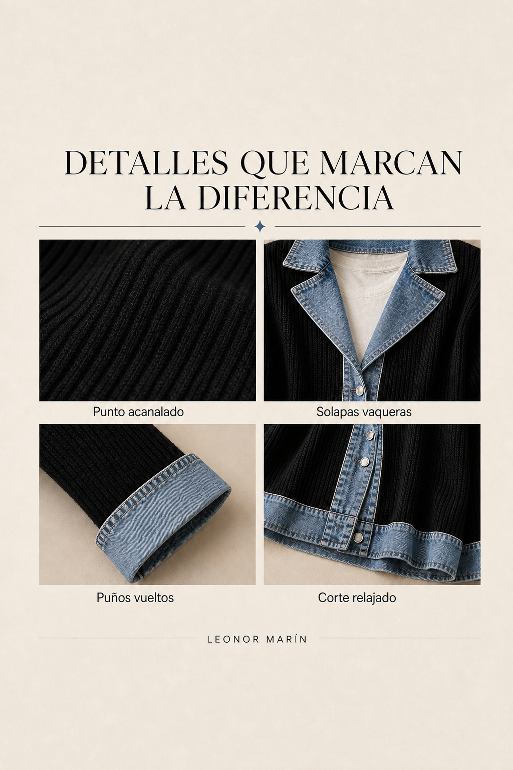 Liora · Chaqueta de Punto con Detalles Vaqueros