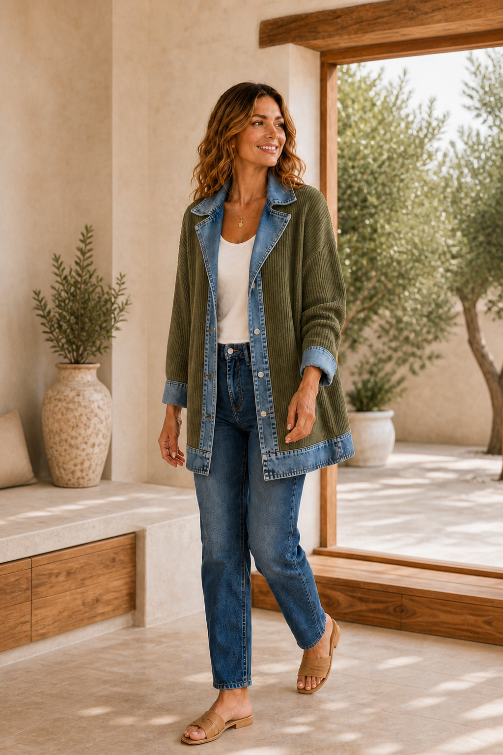 Liora · Chaqueta de Punto con Detalles Vaqueros