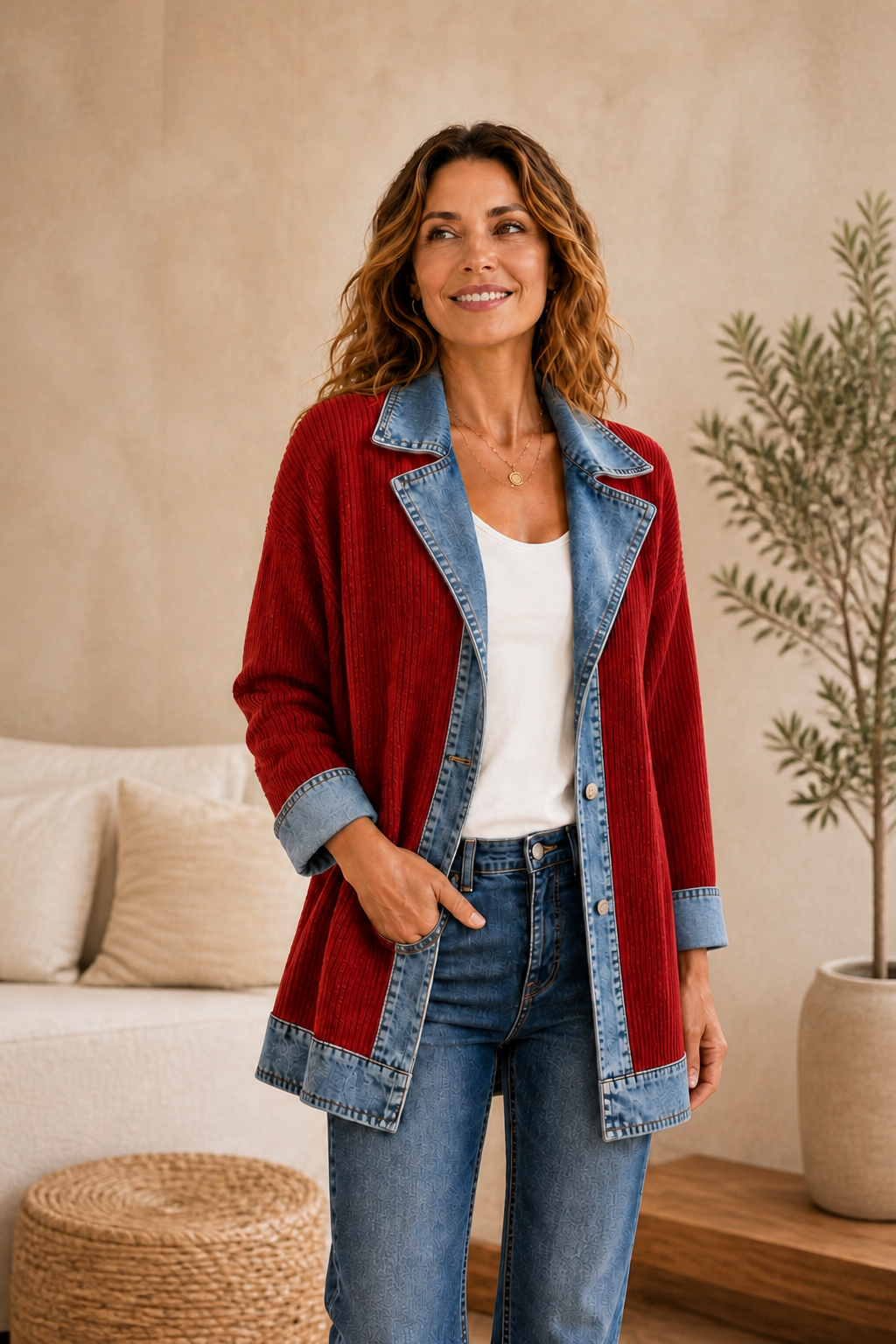 Liora · Chaqueta de Punto con Detalles Vaqueros