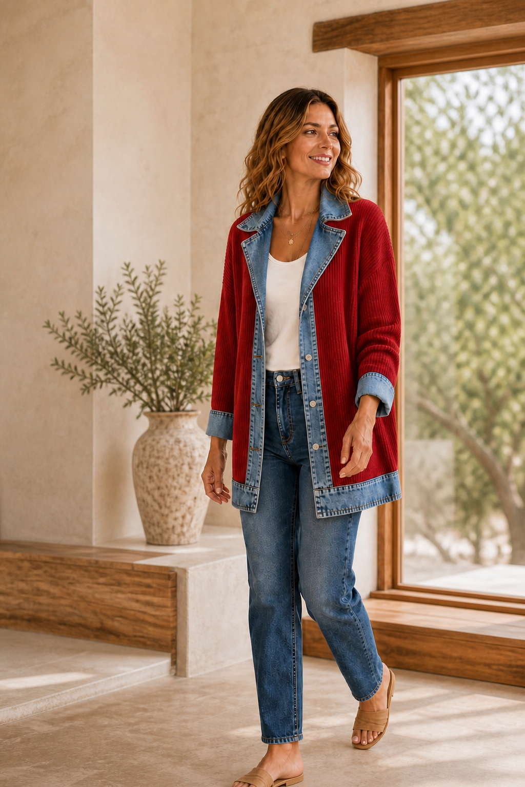 Liora · Chaqueta de Punto con Detalles Vaqueros