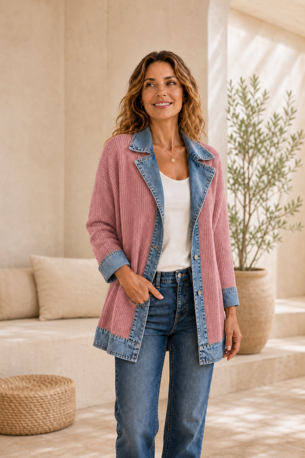 Liora · Chaqueta de Punto con Detalles Vaqueros