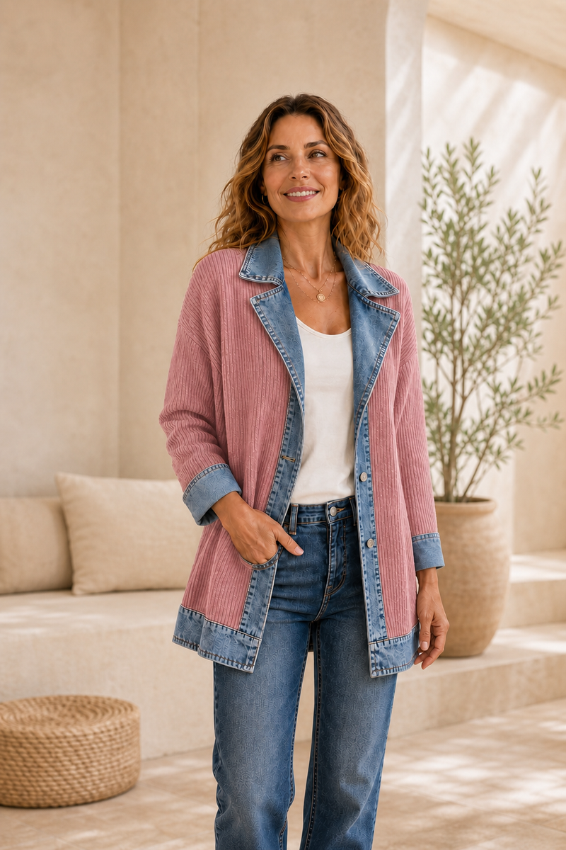 Liora · Chaqueta de Punto con Detalles Vaqueros