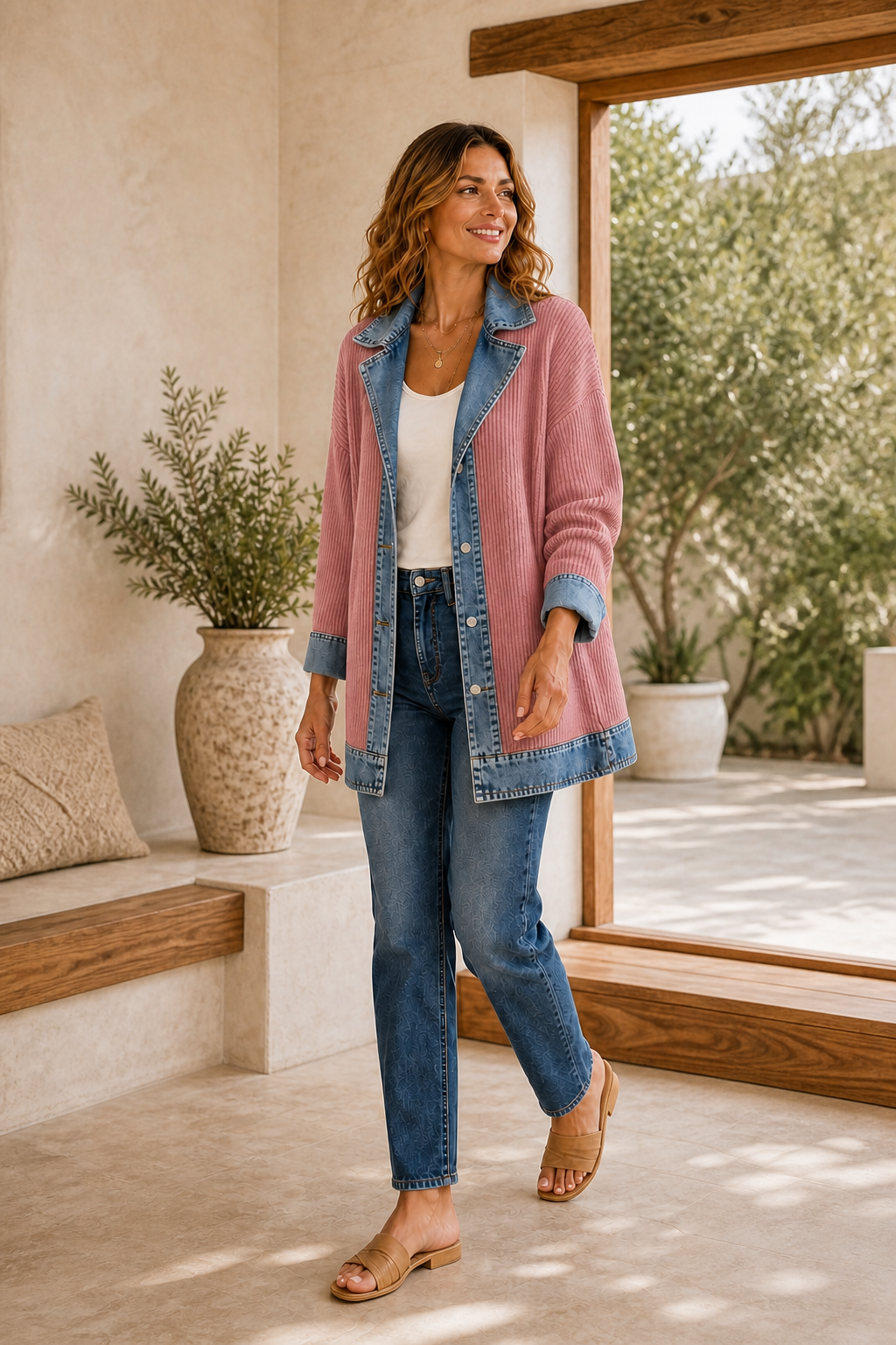 Liora · Chaqueta de Punto con Detalles Vaqueros