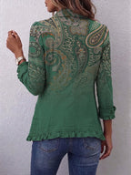 Costanza | Chaqueta Bohemia Paisley Verde con Volantes