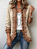 Ottavia | Chaqueta Bohemia Floral Vintage Camel y Marrón con Volantes