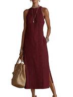 Jimena — Vestido maxi halter con abertura lateral