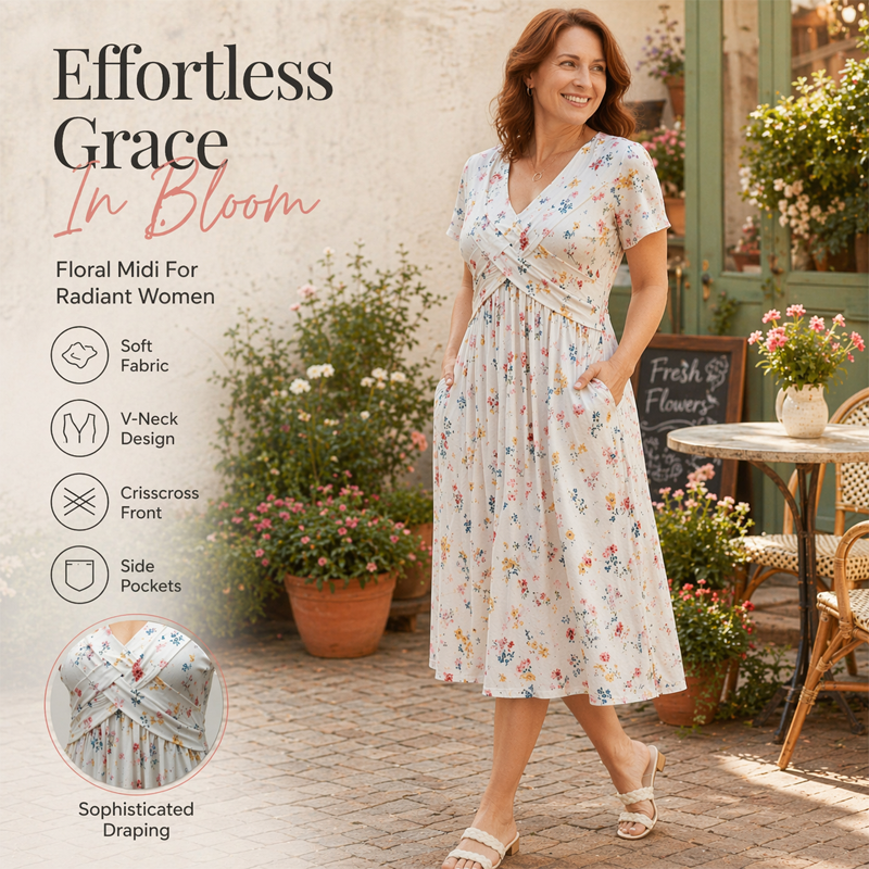 Azalea • Vestido Midi Floral de Cintura Cruzada