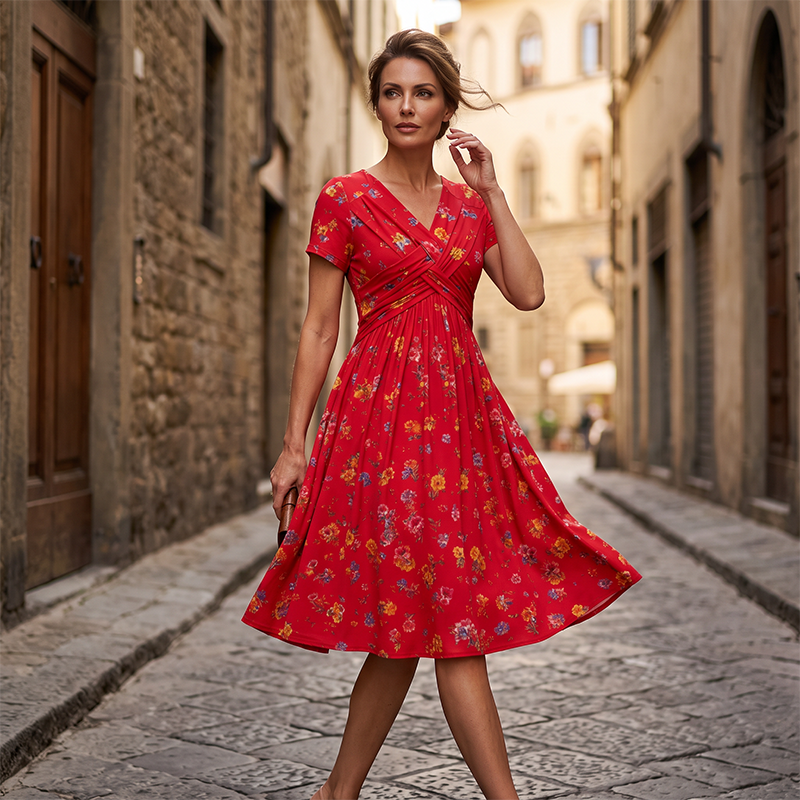 Azalea • Vestido Midi Floral de Cintura Cruzada