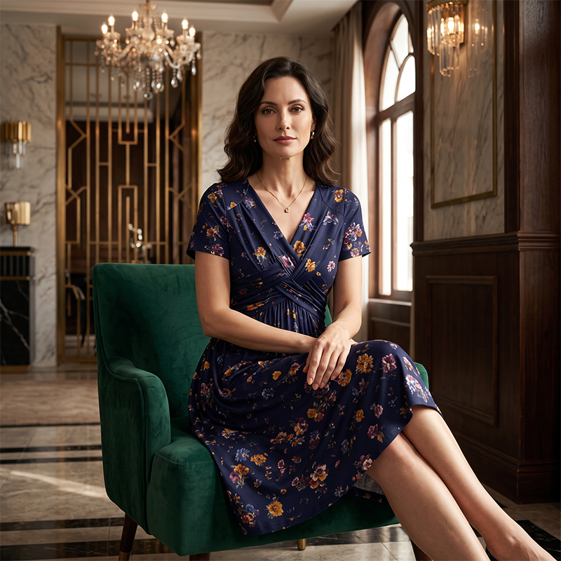 Azalea • Vestido Midi Floral de Cintura Cruzada