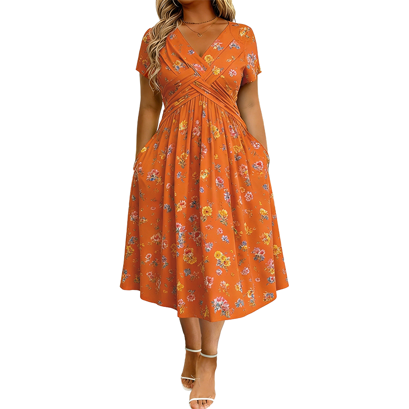 Azalea • Vestido Midi Floral de Cintura Cruzada