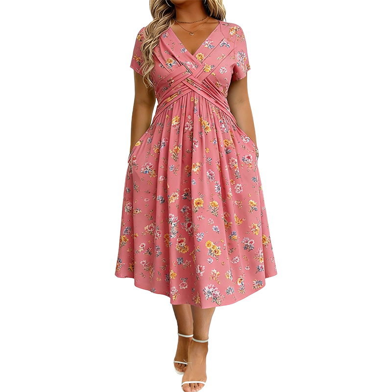 Azalea • Vestido Midi Floral de Cintura Cruzada