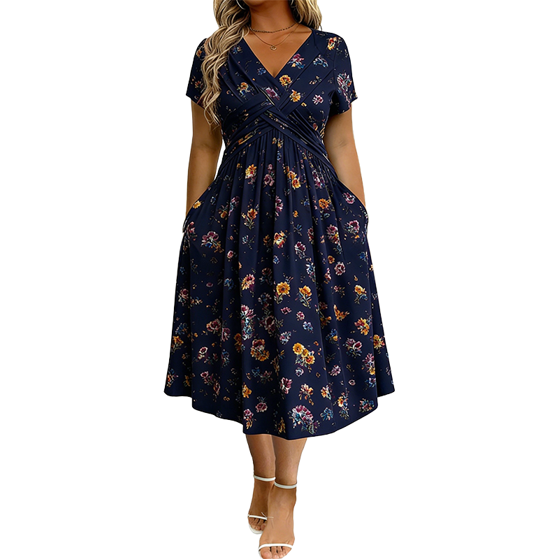 Azalea • Vestido Midi Floral de Cintura Cruzada