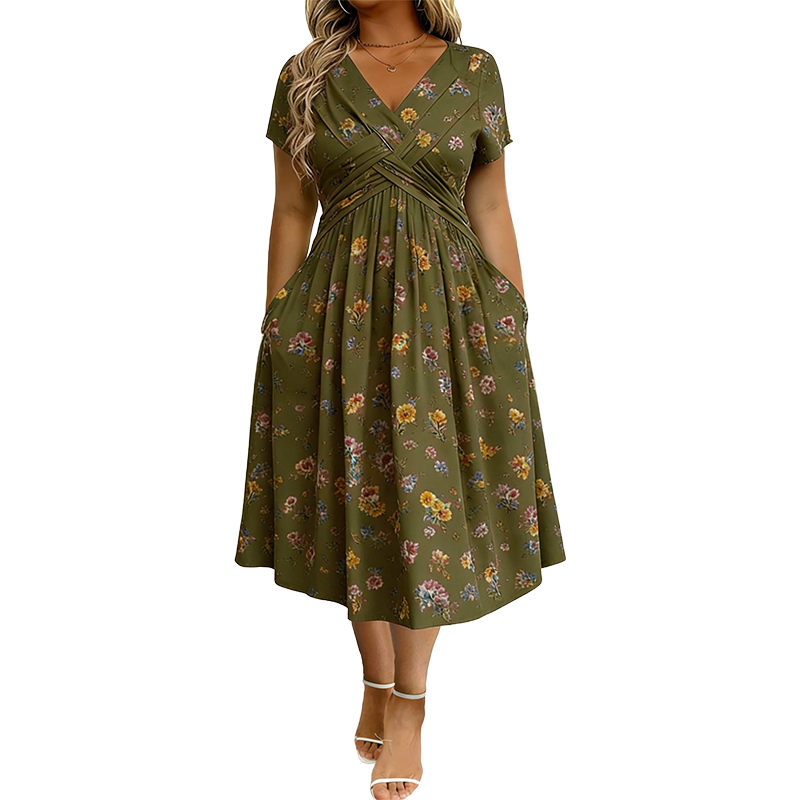 Azalea • Vestido Midi Floral de Cintura Cruzada