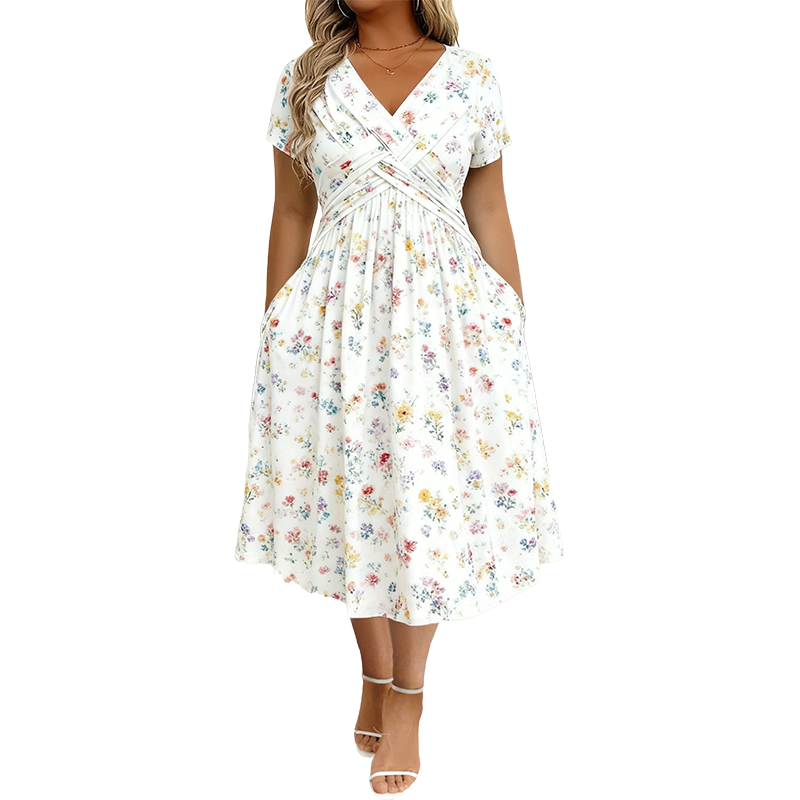 Azalea • Vestido Midi Floral de Cintura Cruzada